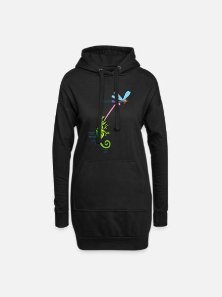Chameleon and dragonfly - Hoodie Dress - black