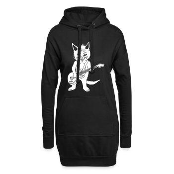 Chat blanc guitariste - Sweat-shirt à capuche long Femme - noir - Devant