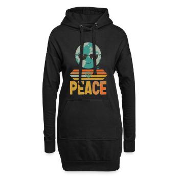 Erde mit Peace-Sonnenbrille Retro - Hoodie-Kleid - Schwarz - Vorne