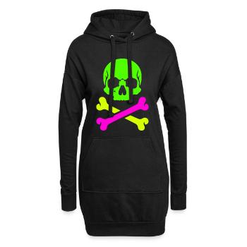 Neon Schädel Gekreuzte Knochen Bunter Pirat Skull - Hoodie-Kleid - Schwarz - Vorne