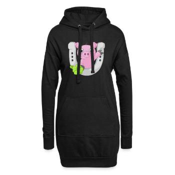 Glücks Comic Schweinchen - Hoodie-Kleid - Schwarz - Vorne