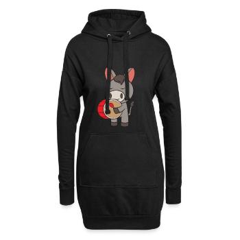 Esel mit Trommel - Hoodie-Kleid - Schwarz - Vorne