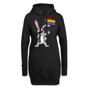 Dabbing Rabbit mit Gay Pride LGBTQ Regenbogenfahne - Hoodie-Kleid - Schwarz - Vorne