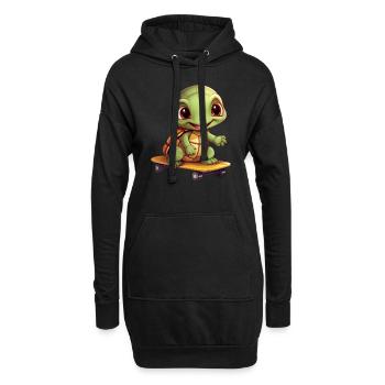 Skateboardende Schildkröte, Sportliches Tierdesign - Hoodie-Kleid - Schwarz - Vorne