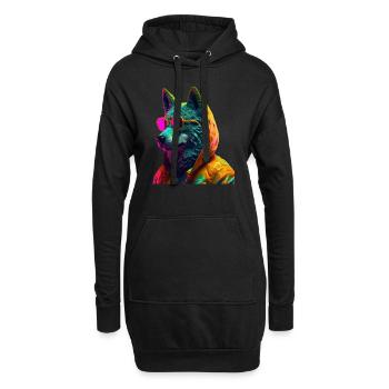 Loup avec lunettes de soleil loups prédateur - Sweat-shirt à capuche long Femme - noir - Devant