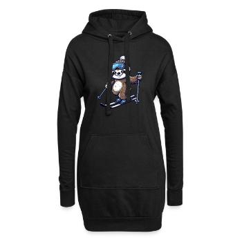 Entspannter Faultier-Skifahrer – Wintervergnügen - Hoodie-Kleid - Schwarz - Vorne