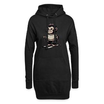 Niedlicher Affe beim Ski fahren im Winter - - Hoodie-Kleid - Schwarz - Vorne
