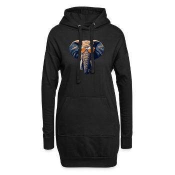 Cooler Elefant mit Sonnenbrille – Lässiges - Hoodie-Kleid - Schwarz - Vorne