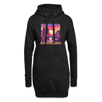 Amsterdam Coucher de soleil Canal Violet Grunge - Sweat-shirt à capuche long Femme - noir - Devant