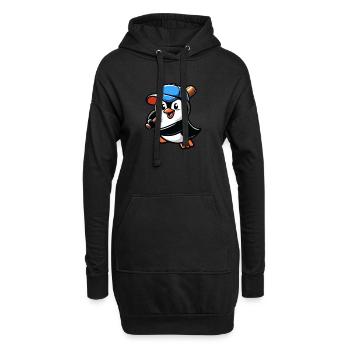 Pinguin Baseballspieler Action - Hoodie-Kleid - Schwarz - Vorne