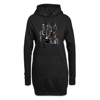 Doberman Robot Cyborg signe de paix - Sweat-shirt à capuche long Femme - noir - Devant