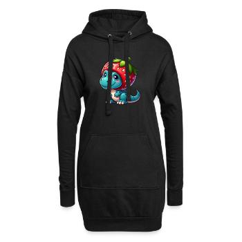 Süßer Dino T-Rex Erdbeere Fruchtiger Hut Skurril - Hoodie-Kleid - Schwarz - Vorne