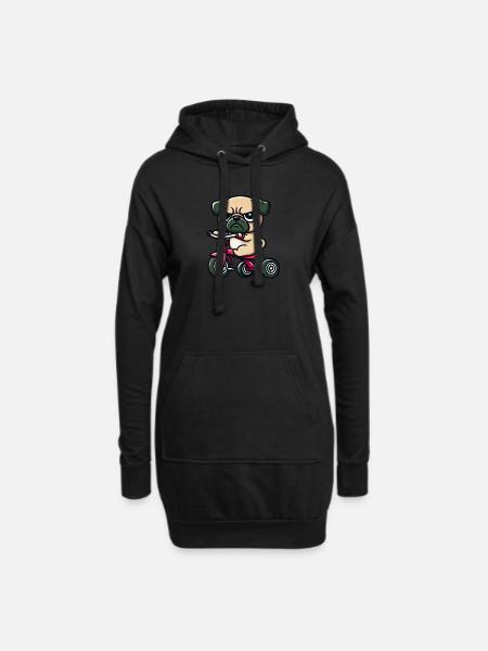 Lustiger Mops auf Dreirad - Hoodie-Kleid - Schwarz