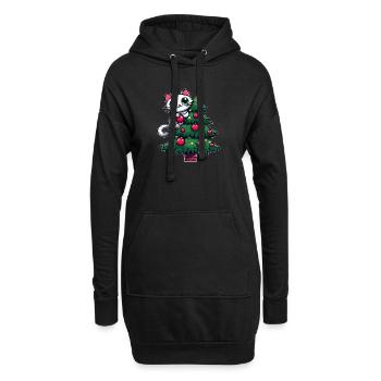 Süße Katze Weihnachten Comic Tannenbaum - Hoodie-Kleid - Schwarz - Vorne