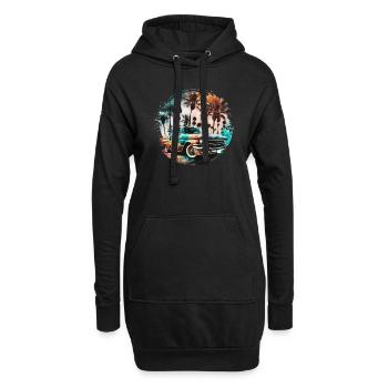 Lowrider im Sonnenuntergang mit Palmen am Strand - Hoodie-Kleid - Schwarz - Vorne