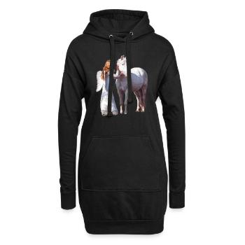Cheval heureux avec ange - Sweat-shirt à capuche long Femme - noir - Devant