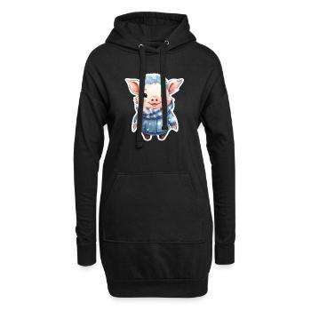 Winter süsses Schweinchen Bekleidet - Hoodie-Kleid - Schwarz - Vorne