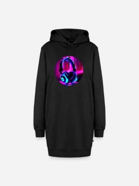 Neon-Kopfhörer - Hoodie-Kleid - Schwarz