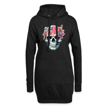 Crâne humain et fleurs 16 - Sweat-shirt à capuche long Femme - noir - Devant
