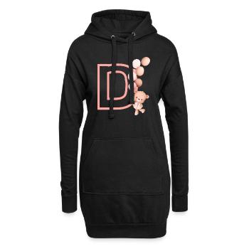 Lettre d rose ours - Sweat-shirt à capuche long Femme - noir - Devant