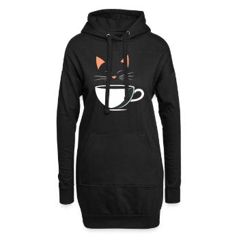 Café Kitty - Sweat-shirt à capuche long Femme - noir - Devant
