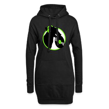 chien DJ musique jouer club disco disque vinyle fun - Sweat-shirt à capuche long Femme - noir - Devant