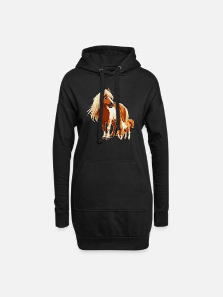 Poney Shetland avec poulain - Sweat-shirt à capuche long Femme - noir