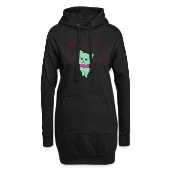 cat heart - Hoodie-Kleid - Schwarz - Vorne