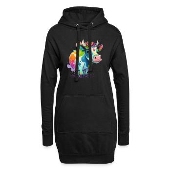 Kuh Zeichnung Regenbogen - Hoodie-Kleid - Schwarz - Vorne