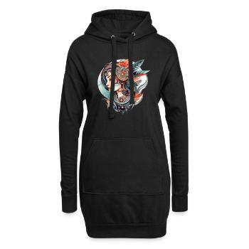 Femme Dessin de tatouage néo traditionnel - Sweat-shirt à capuche long Femme - noir - Devant
