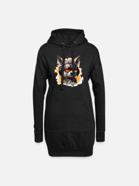 Wolf Design avec des écouteurs et des lunettes de soleil - Sweat-shirt à capuche long Femme - noir