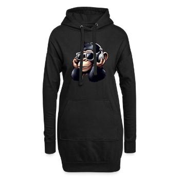Ape Schimpanse mit Sonnenbrille und Kopfhörern - Hoodie-Kleid - Schwarz - Vorne