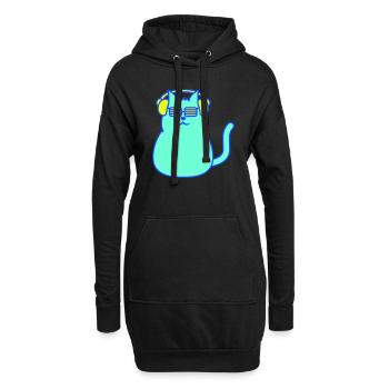 Süße DJ Katze Hört Musik Party Haustier Kätzchen - Hoodie-Kleid - Schwarz - Vorne
