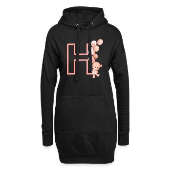 Lettre h rose ours - Sweat-shirt à capuche long Femme - noir - Devant