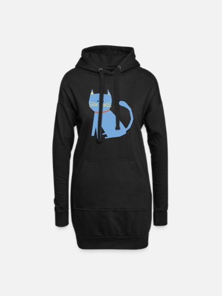 Blaue Katze - Hoodie-Kleid - Schwarz