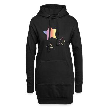 Regenbogen Sterne - Hoodie-Kleid - Schwarz - Vorne