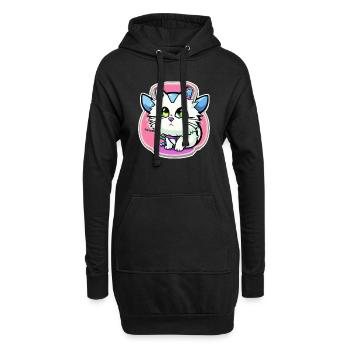 chat kawaii - mignon - manga - japon - Sweat-shirt à capuche long Femme - noir - Devant