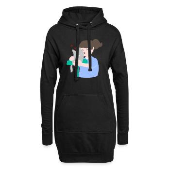 Femme embrassant son mignon chat - Sweat-shirt à capuche long Femme - noir - Devant