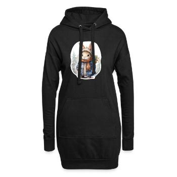 Lapin dans la neige avec chapeau, écharpe et manteau - Sweat-shirt à capuche long Femme - noir - Devant