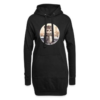 Chat de ville dans la neige - Sweat-shirt à capuche long Femme - noir - Devant