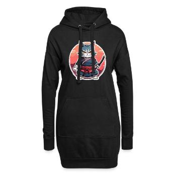 Chat samouraï #16 - Sweat-shirt à capuche long Femme - noir - Devant