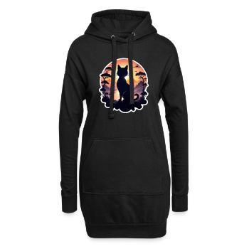 chat paysage et coucher de soleil - Sweat-shirt à capuche long Femme - noir - Devant
