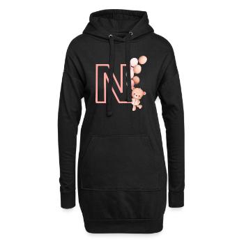 Lettre n rose ours - Sweat-shirt à capuche long Femme - noir - Devant