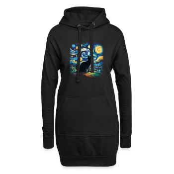 Künstlerische Sternennacht mit Katze – Van Gogh St - Hoodie-Kleid - Schwarz - Vorne