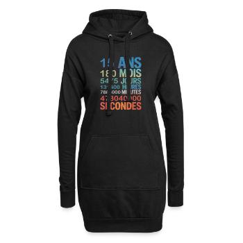 15 Ans en Secondes Design Unique pour Anniversaire - Sweat-shirt à capuche long Femme - noir - Devant