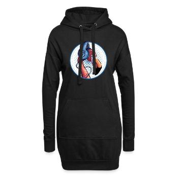 Flamingo mit Kopfhörer - Hoodie-Kleid - Schwarz - Vorne