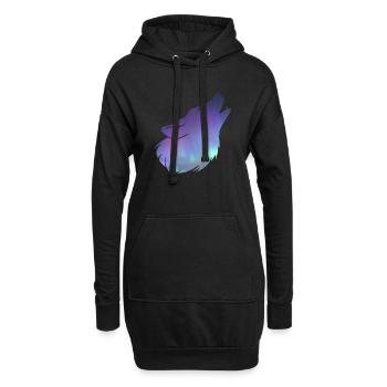 Loup hurlant avec l’effet de aurores boréales - Sweat-shirt à capuche long Femme - noir - Devant