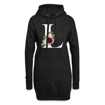 lettre L fleuris - Sweat-shirt à capuche long Femme - noir - Devant