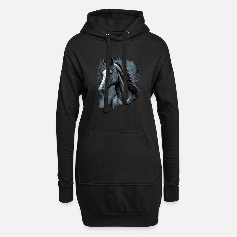 Pferd - Hoodie-Kleid - Schwarz
