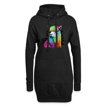Alpaka Lama Kopf Regenbogen Urban - Hoodie-Kleid - Schwarz - Vorne